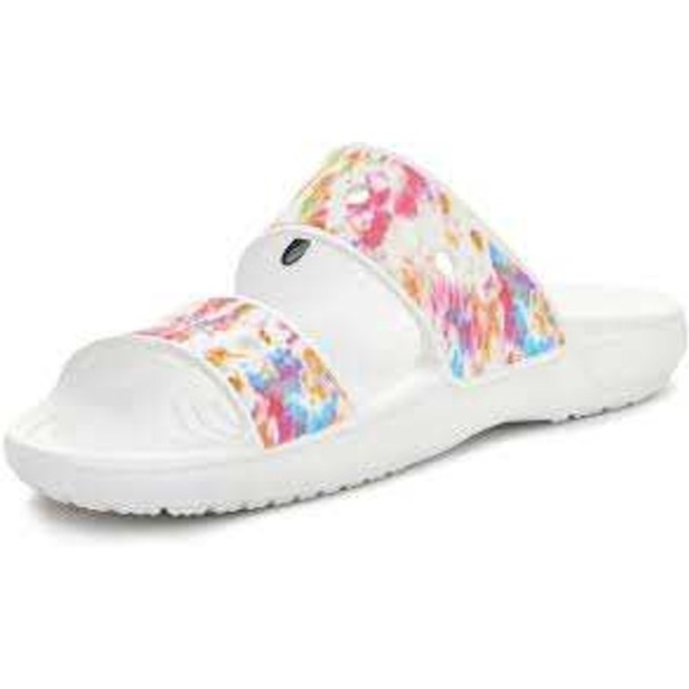 Crocs Size 13 Classic Sandal Slide Paint Splatter Tie Dye White Multi Color Men